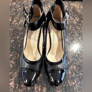 Kadandier Vintage Black Leather And Patent Leather Ankle Strap Closed Toe